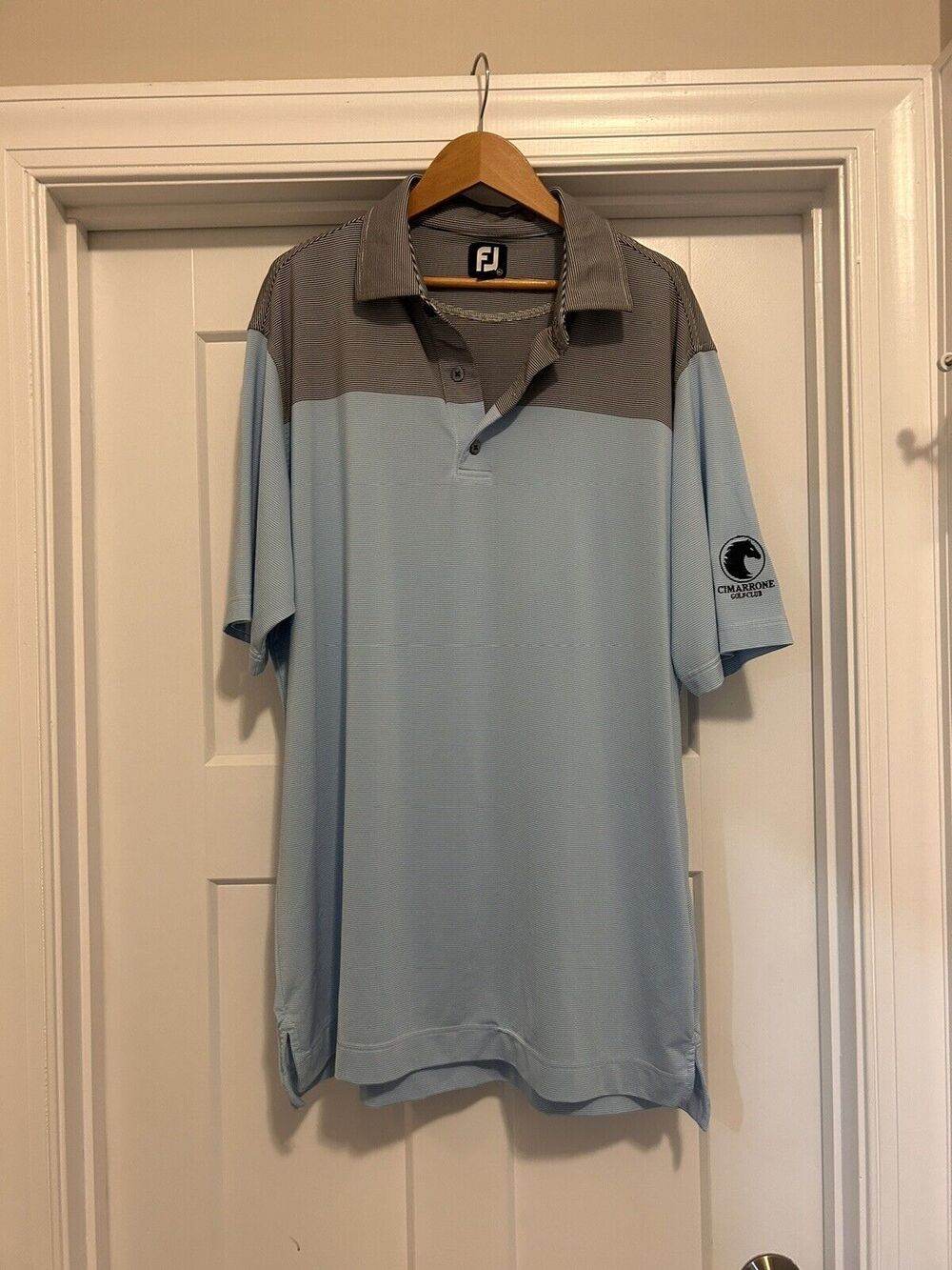 FJ FootJoy Shirt Blue Gray Stripe Golf Polo Short Sleeve Size XL Cimarrone Golf